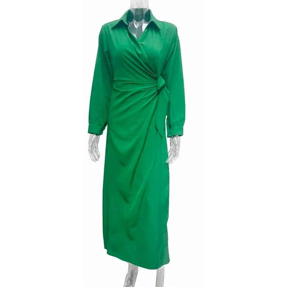 NEW MAPCIE women's overlap midi dress in green